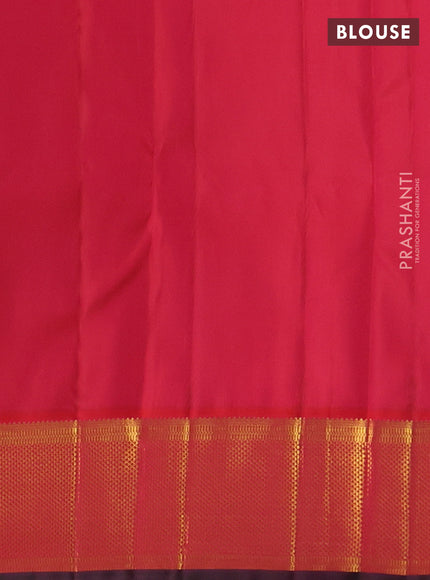 Pure kanchipuram silk saree royal blue and orange with plain body with allover rich zari woven border