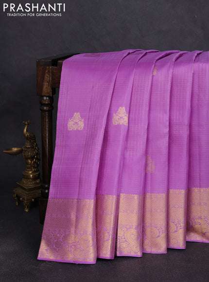 Pure kanchipuram silk saree purple with allover zari checks & buttas and zari woven border