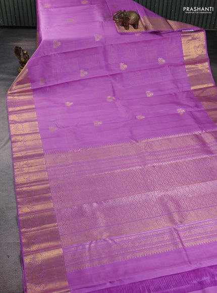 Pure kanchipuram silk saree purple with allover zari checks & buttas and zari woven border