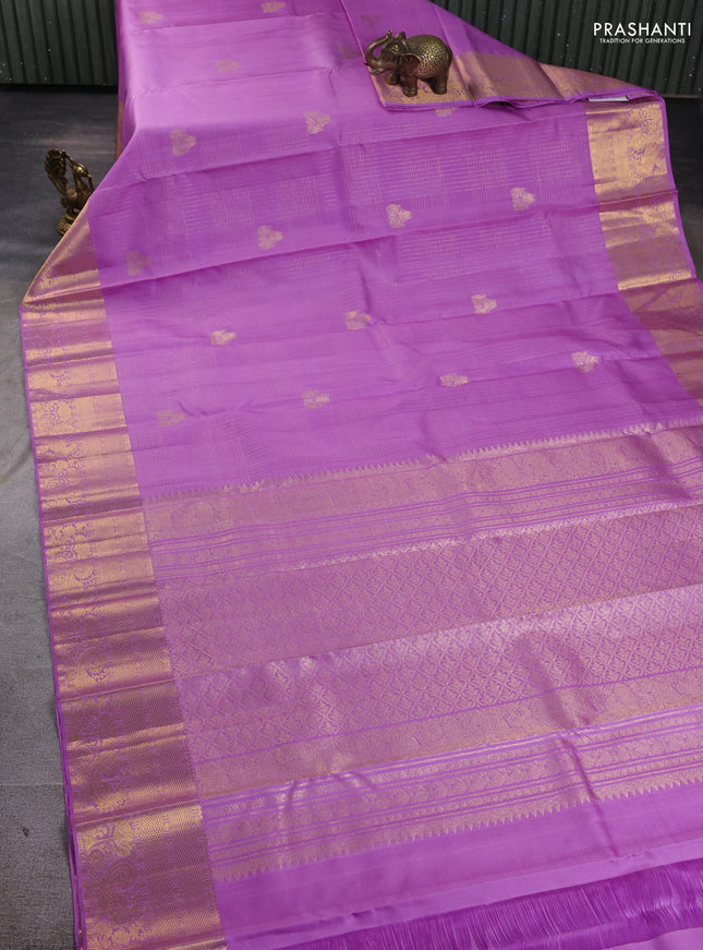 Pure kanchipuram silk saree purple with allover zari checks & buttas and zari woven border