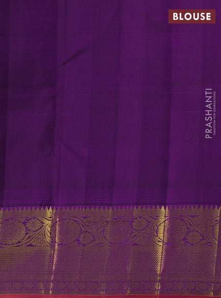 Pure kanchipuram silk saree violet and orange with allover small zari checks & buttas and zari woven border