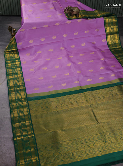 Pure kanchipuram silk saree lavender and green with paisley zari woven border and zari woven border