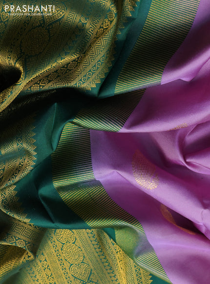 Pure kanchipuram silk saree lavender and green with paisley zari woven border and zari woven border