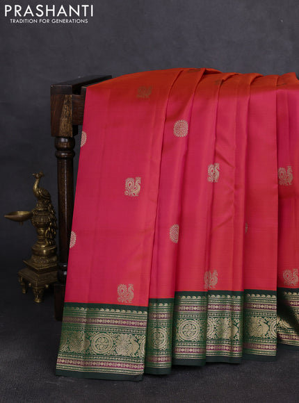 Pure kanchipuram silk saree red and bottle green with zari woven buttas and zari woven border