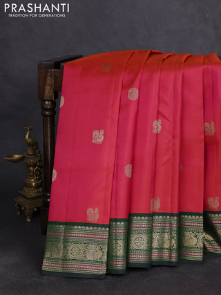 Pure kanchipuram silk saree red and bottle green with zari woven buttas and zari woven border