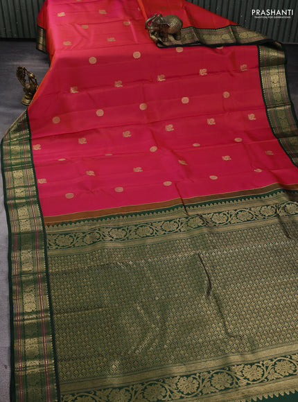 Pure kanchipuram silk saree red and bottle green with zari woven buttas and zari woven border