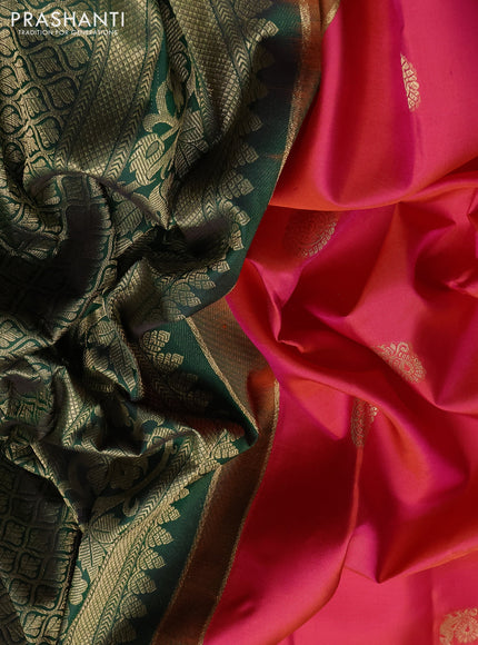 Pure kanchipuram silk saree red and bottle green with zari woven buttas and zari woven border