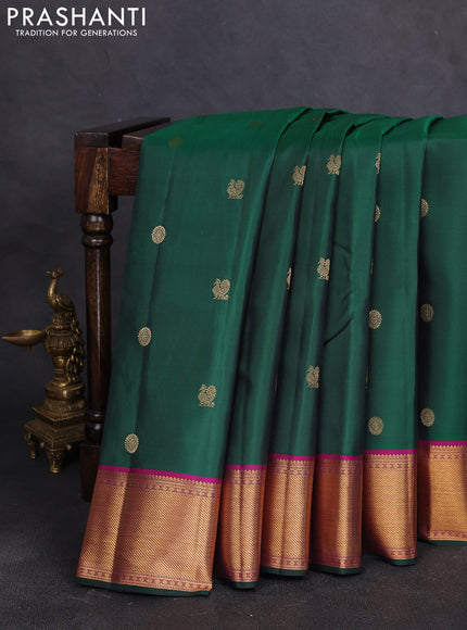 Pure kanchipuram silk saree green and dark pink with zari woven buttas and rich zari woven border