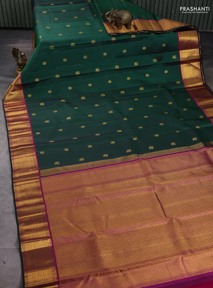 Pure kanchipuram silk saree green and dark pink with zari woven buttas and rich zari woven border