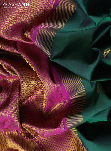 Pure kanchipuram silk saree green and dark pink with zari woven buttas and rich zari woven border