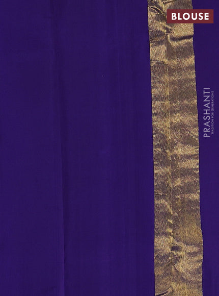 Pure kanchipuram silk saree blue and gold with plain body and temple rich zari woven border