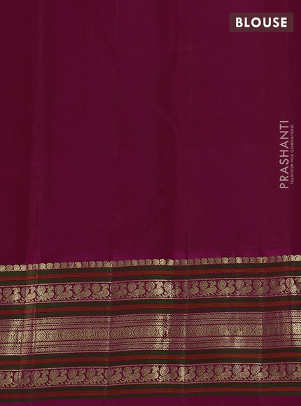 Pure kanchipuram silk saree black and dark pink with zari woven buttas and long zari woven korvai border