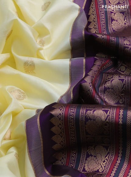 Pure kanchipuram silk saree cream and bottle green with zari woven buttas and long zari woven korvai border