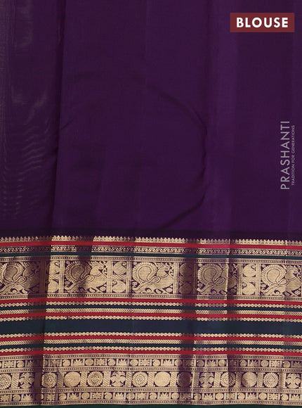 Pure kanchipuram silk saree cream and bottle green with zari woven buttas and long zari woven korvai border