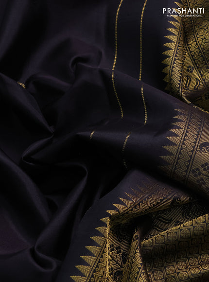 Pure kanchipuram silk saree black and peach shade with zari woven buttas and rich zari woven border