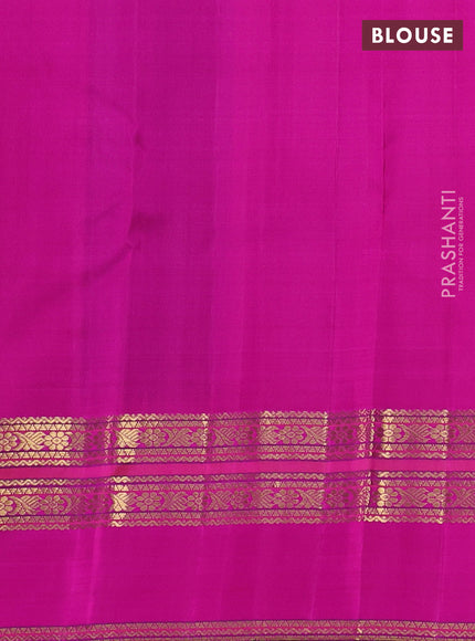 Pure kanchipuram silk saree pista green and pink with zari woven buttas and temple design rettapet zari woven border
