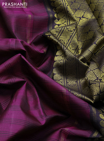Pure kanchipuram silk saree magenta pink and deep jamun with allover thread weaves and zari woven butta border