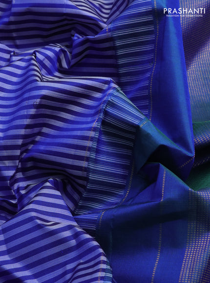 Pure kanchipuram silk saree violet and dual shade of bluish green with allover weaves and zari woven butta border