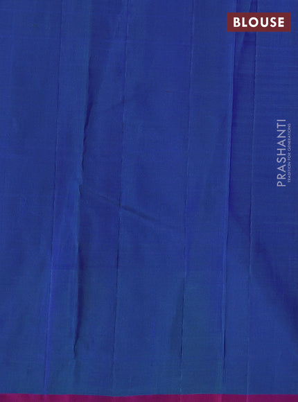 Pure kanchipuram silk saree violet and dual shade of bluish green with allover weaves and zari woven butta border
