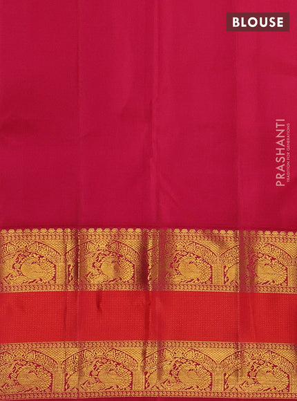Pure kanchipuram silk saree teal green and red with allover zari woven buttas and rettapet zari woven border
