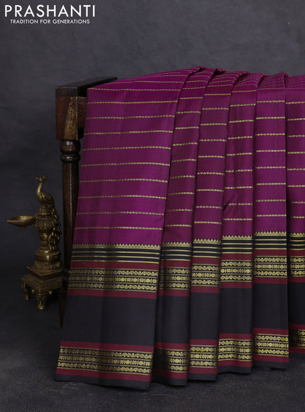 Pure kanchipuram silk saree dark magenta and black with allover zari weaves and long zari woven border
