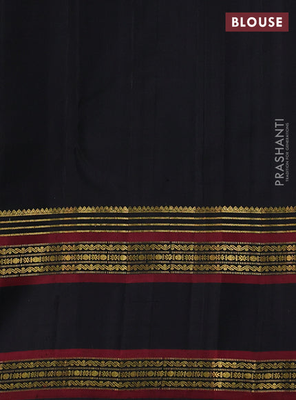 Pure kanchipuram silk saree dark magenta and black with allover zari weaves and long zari woven border