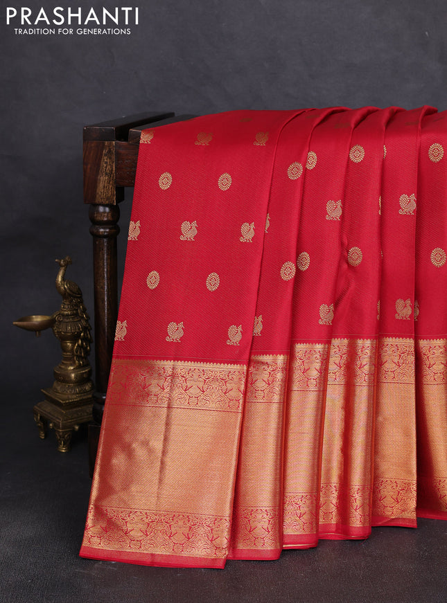 Pure kanchipuram silk saree maroon with allover zari woven buttas and long rich zari woven border
