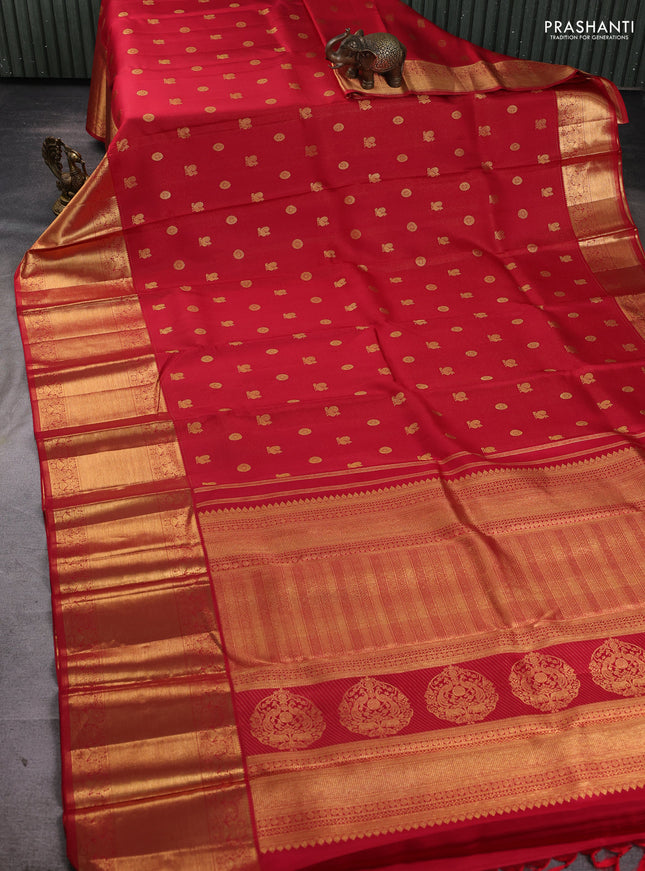Pure kanchipuram silk saree maroon with allover zari woven buttas and long rich zari woven border