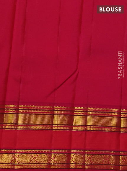 Pure kanchipuram silk saree bottle green and dark pink with allover checked pattern and long zari woven border