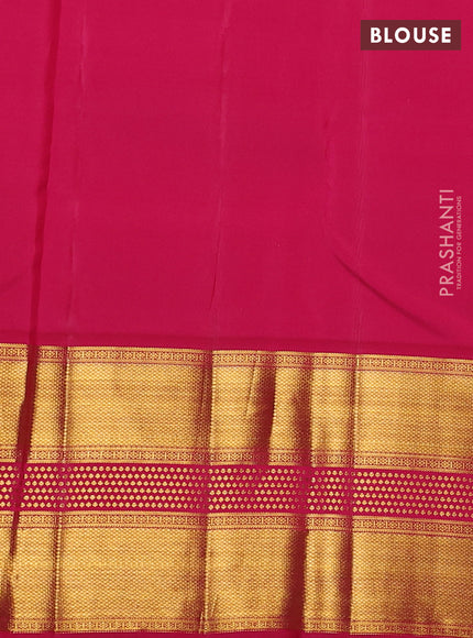 Pure kanchipuram silk saree yellow and dark pink with allover zari woven buttas and long rich zari woven border