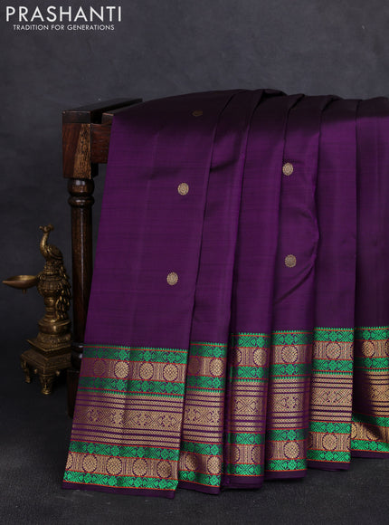 Pure kanchipuram silk saree violet and green with zari woven buttas and long rich zari woven border