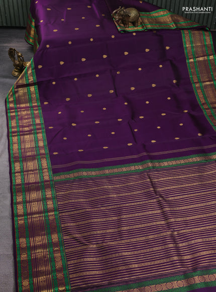 Pure kanchipuram silk saree violet and green with zari woven buttas and long rich zari woven border