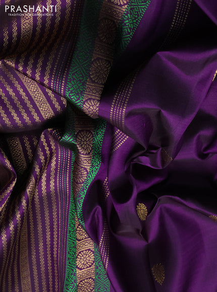 Pure kanchipuram silk saree violet and green with zari woven buttas and long rich zari woven border