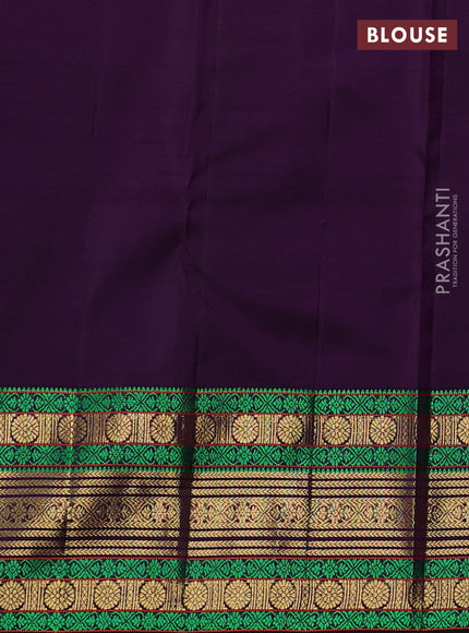 Pure kanchipuram silk saree violet and green with zari woven buttas and long rich zari woven border