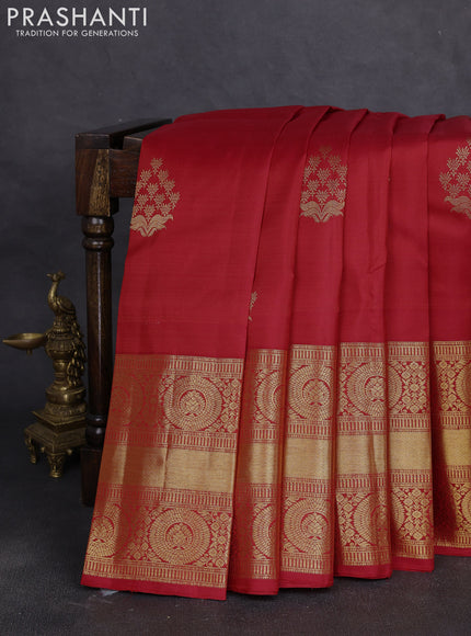 Pure kanchipuram silk saree red with zari woven buttas and long rich zari woven border