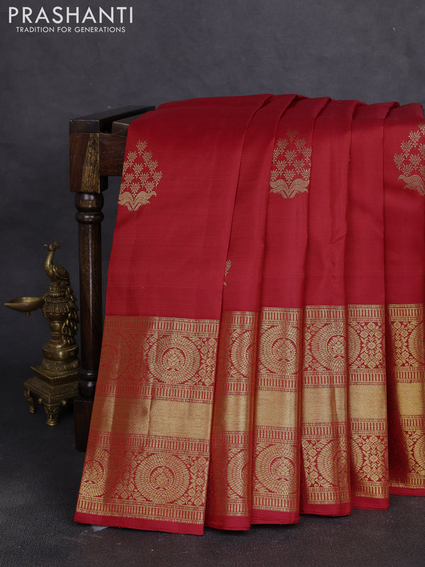 Pure kanchipuram silk saree red with zari woven buttas and long rich zari woven border