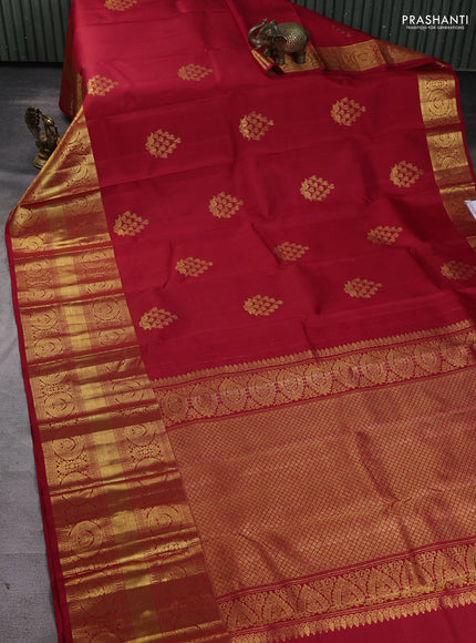 Pure kanchipuram silk saree red with zari woven buttas and long rich zari woven border