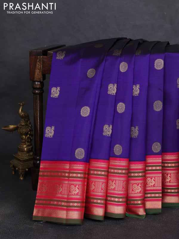 Pure kanchipuram silk saree violet and pink with allover zari woven buttas and zari woven border