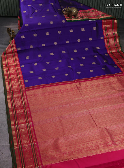 Pure kanchipuram silk saree violet and pink with allover zari woven buttas and zari woven border