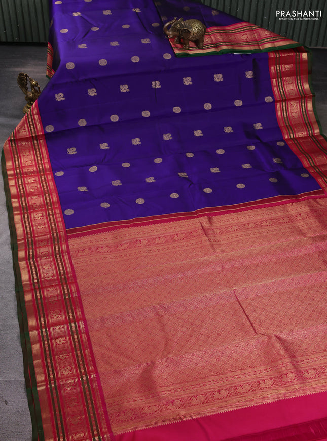 Pure kanchipuram silk saree violet and pink with allover zari woven buttas and zari woven border
