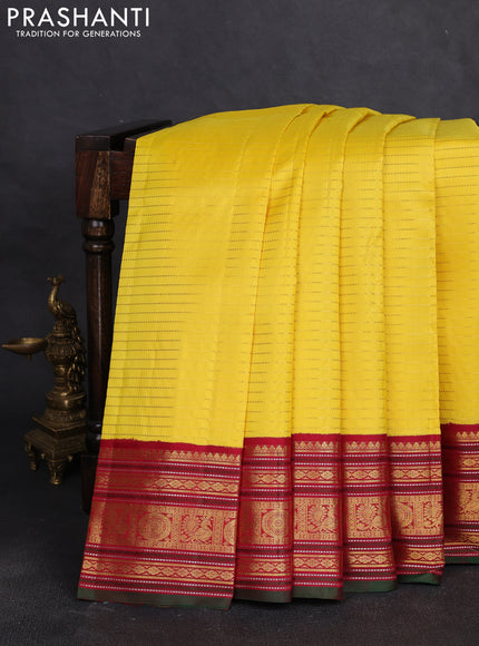 Pure kanchipuram silk saree yellow and maroon with allover zari weaves and zari woven border
