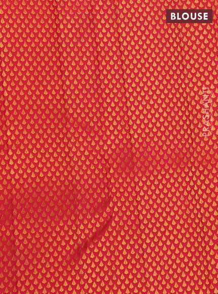 Pure kanchipuram silk saree bottle green and orange with half & half style and long zari woven border