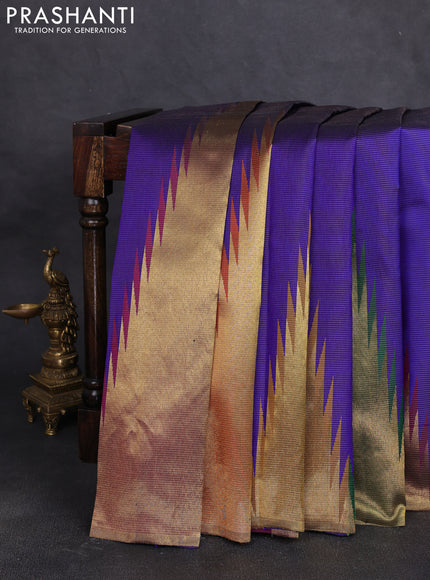Pure kanchipuram silk saree violet and magenta pink with allover vairaosi pattern and long temple zari woven border