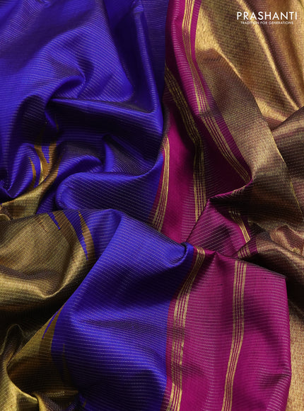 Pure kanchipuram silk saree violet and magenta pink with allover vairaosi pattern and long temple zari woven border