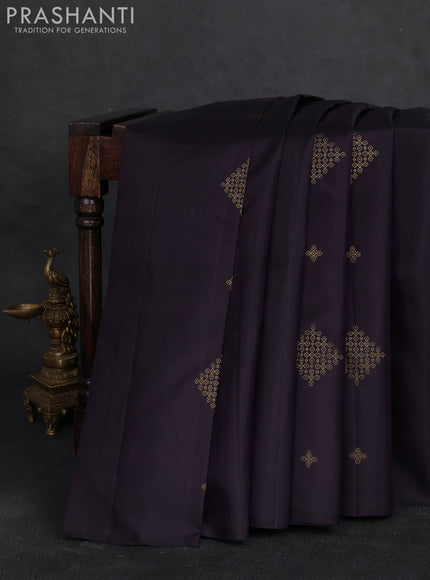 Pure kanchipuram silk saree deep jamun shade with allover zari woven buttas in borderless style