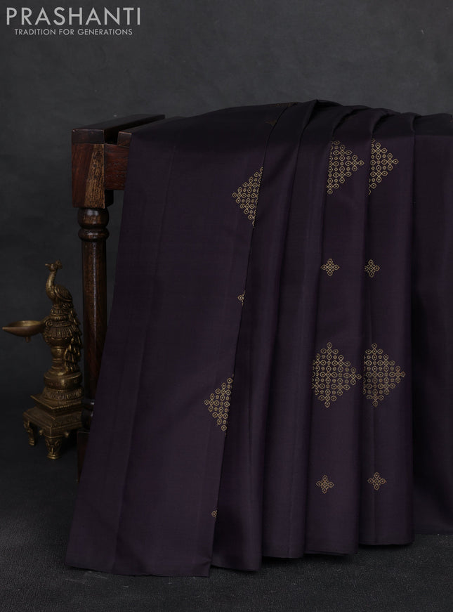 Pure kanchipuram silk saree deep jamun shade with allover zari woven buttas in borderless style