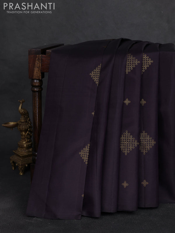 Pure kanchipuram silk saree deep jamun shade with allover zari woven buttas in borderless style
