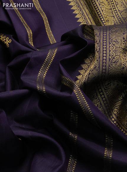 Pure kanchipuram silk saree deep jamun shade with allover zari woven buttas in borderless style