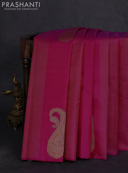 Pure kanchipuram silk saree dark pink and navy blue with allover zari stripe pattern & buttas in borderless style