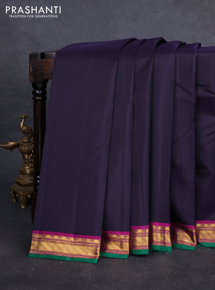 Pure kanchipuram silk saree jamun shade and pink with plain body and temple zari woven border